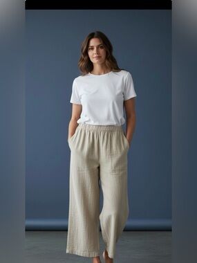 GAP Casual Beige Wide-Leg Pants 💯 COTTON